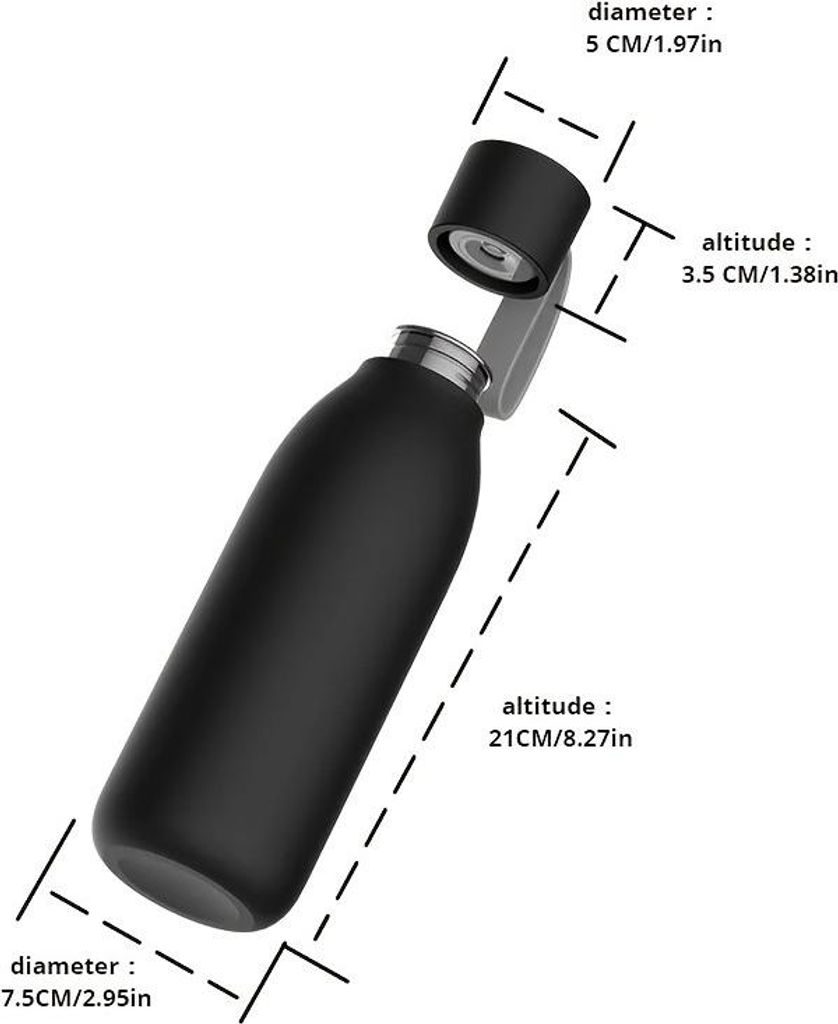 INF Intelligente Wasserflasche 750ml - Edelstahl, UV-Sterilisation für Reisen Schwarz