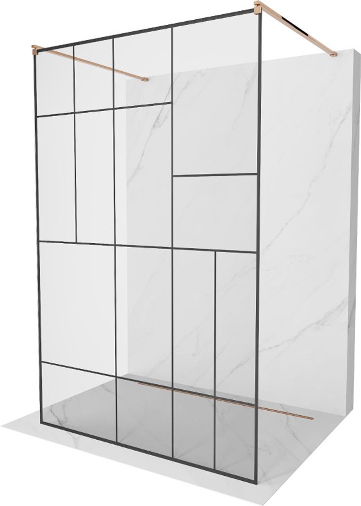 Mexen Kioto freistehende Duschwand 110 x 200 cm, Transparent/Schwarzes Design 8 mm, Rosa Gold - 800-110-002-60-78