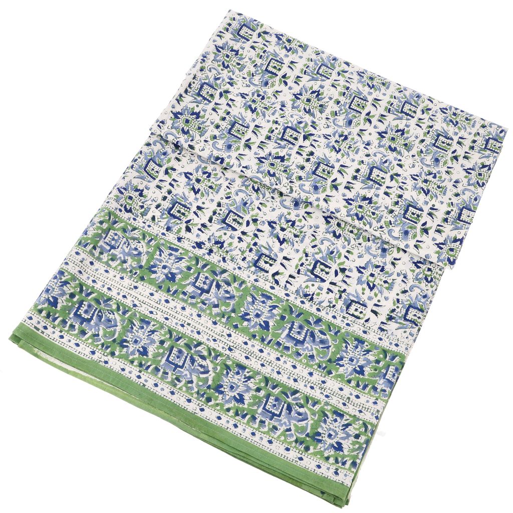Blockdruck Tagesdecke, Bett & Sofaüberwurf, Handgearbeiteter Wandbehang, Wandtuch - Design 16, Blau, Baumwolle, Größe: Double 225*275 cm