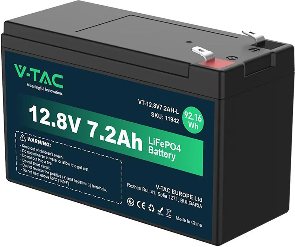 Batterie LiFePO4 7.2AH V-TAC bloc d'alimentation étanche IP55 haute durée