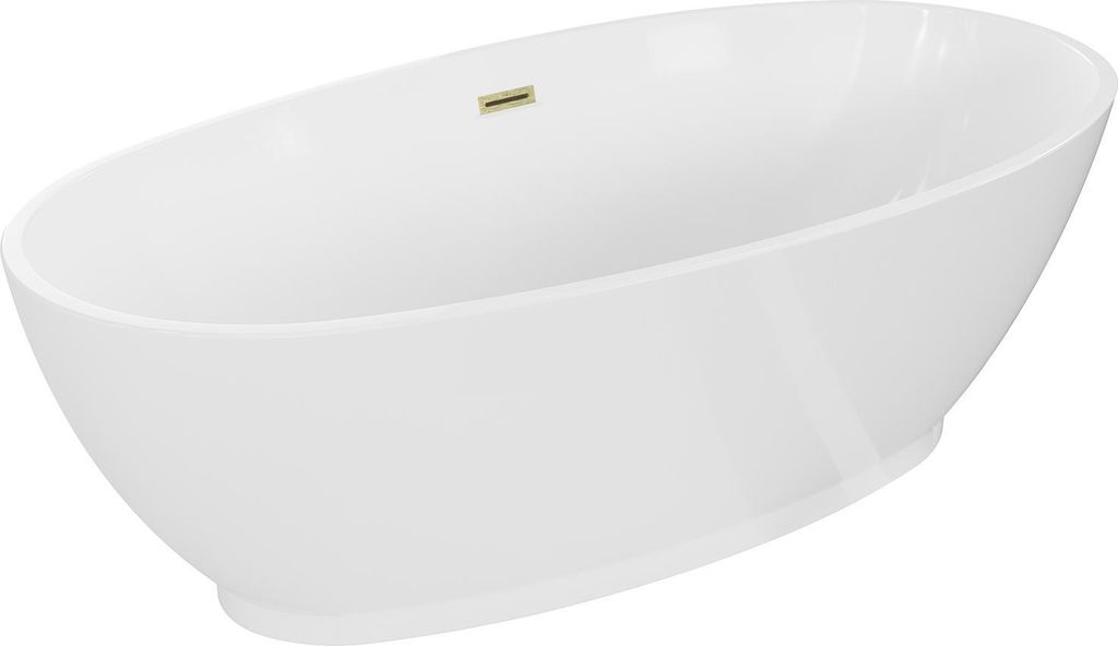 Mexen Bilbao freistehende Badewanne 180 x 90 cm, weiß, Abfluss golden gebürstet - 51311809000-55