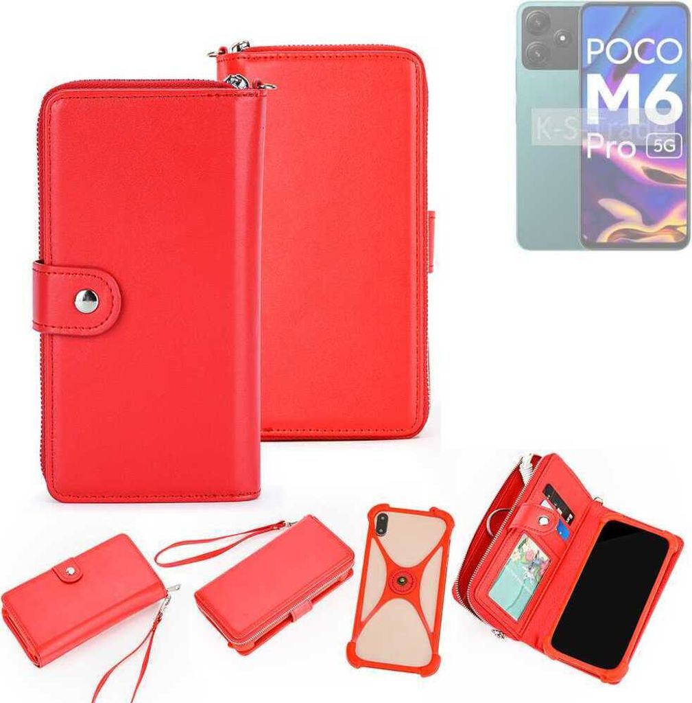 K-S-Trade 2in1 Schutzhülle Portemonnee Handyhülle mit Bumper kompatibel mit POCO M6 Pro 5G Hülle Case Etui Geldbörse Smartphone rot (1x)