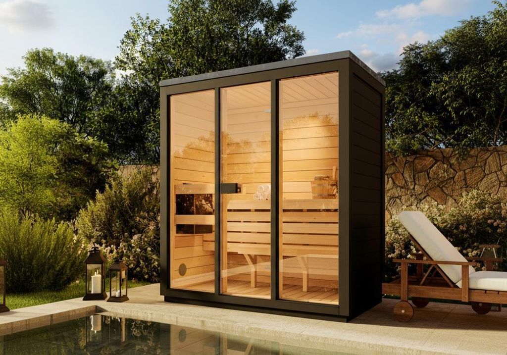 FinnTherm Gartensauna Kuuma M in Schwarz, 199x111cm für bis zu 3 Pers.