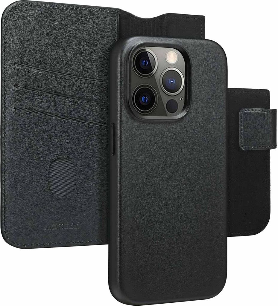 Accezz 2-in-1 Klapphülle aus Leder mit MagSafe iPhone 15 Pro - Onyx Black