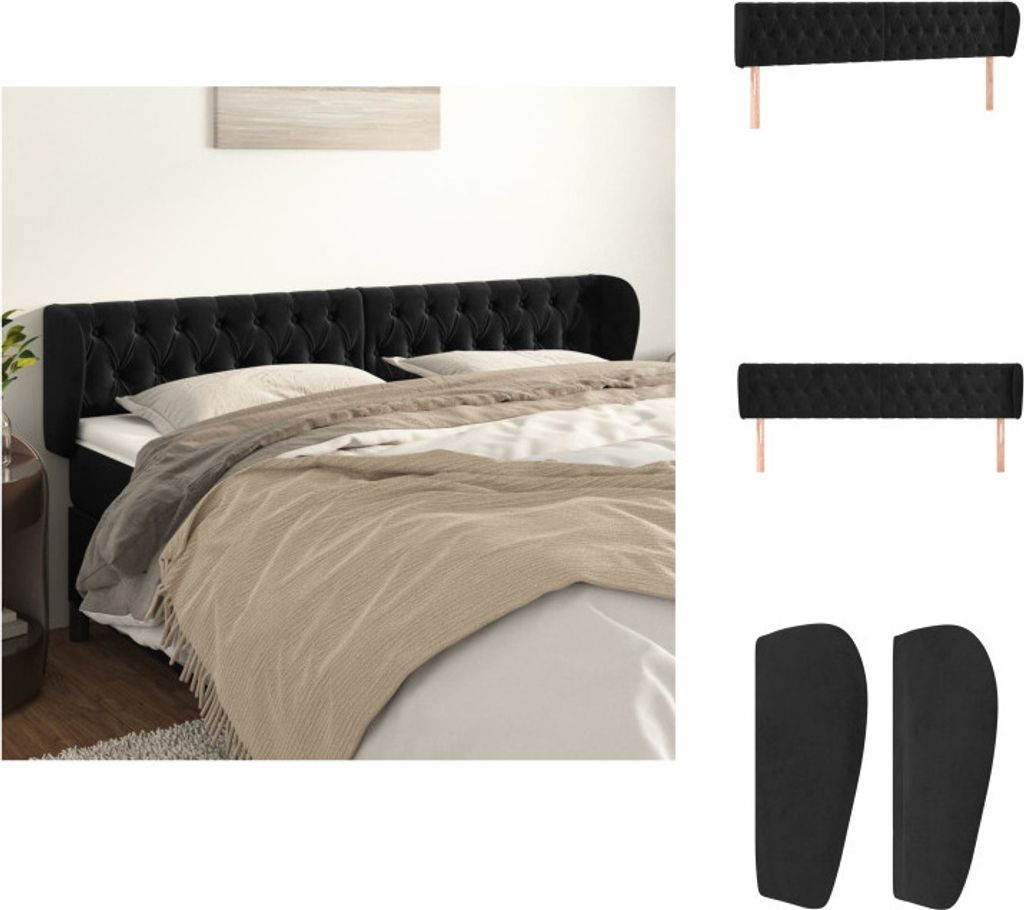vidaXL Kopfteil mit Ohren Schwarz 183x23x78/88 cm Samt - Kopf- & Fußenden