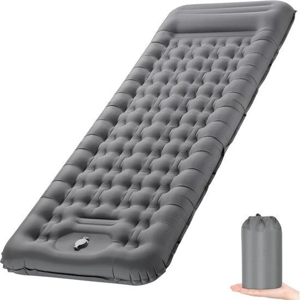 Matelas de trekking autogonflant 12cm d'épaisseur avec pompe intégrée Gris