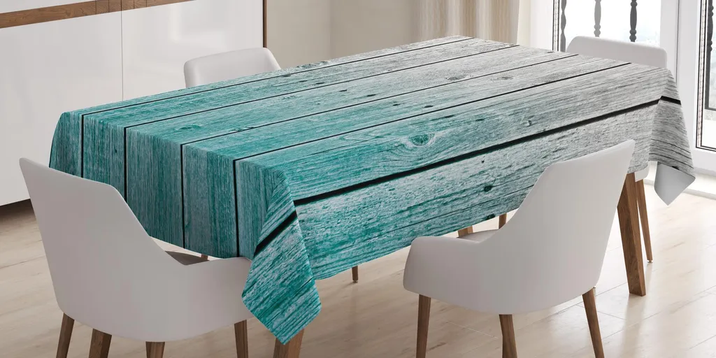 ABAKUHAUS Tovaglia Rettangolare 'Lago Maggiore Alps View' – 140x200 Cm, Turchese/grigio/bianco, In Poliestere Resistente Alle Macchie