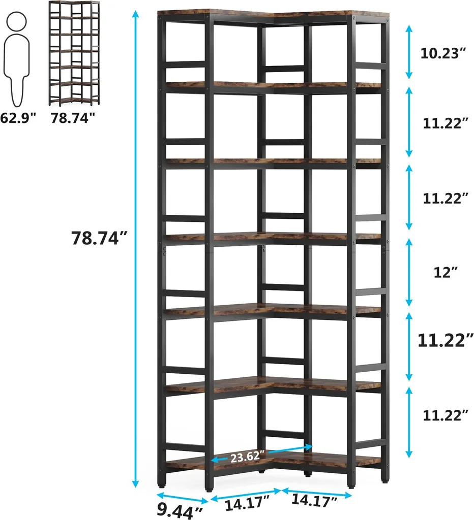 Bibliothèque d'Angle Gain de Place : Solution Rangement 7 Niveaux