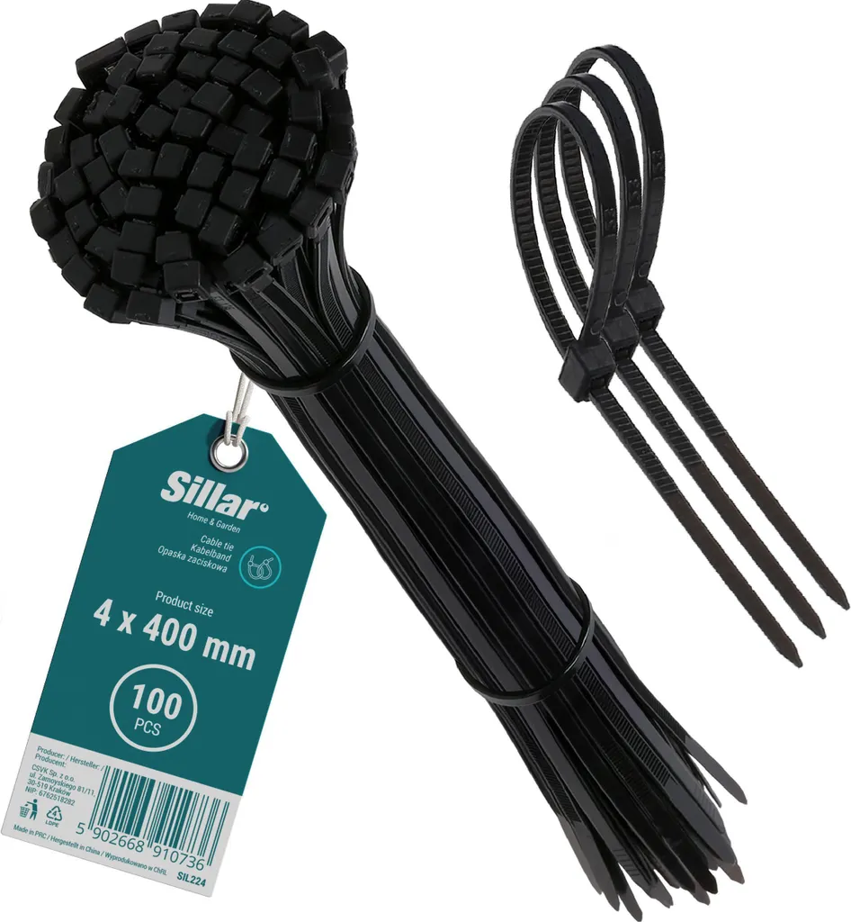 100 Fascette Sillar 400x4 mm - Colore Marrone Scuro Nero per Esterni