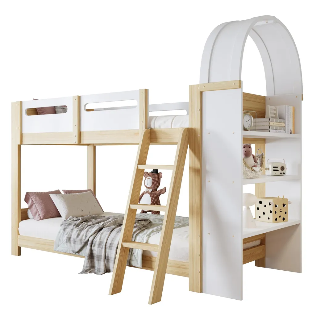 Lit Superposé Enfant 90x200cm avec Étagères de Rangement Intégrées - 6