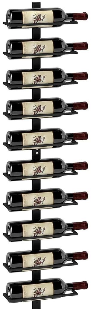Wandmontiertes Weinregal - Flaschenhalter aus Metall - Für 10 Flaschen - Platzsparend - Für Zuhause/Bar/Restaurant/Keller - Schwarz