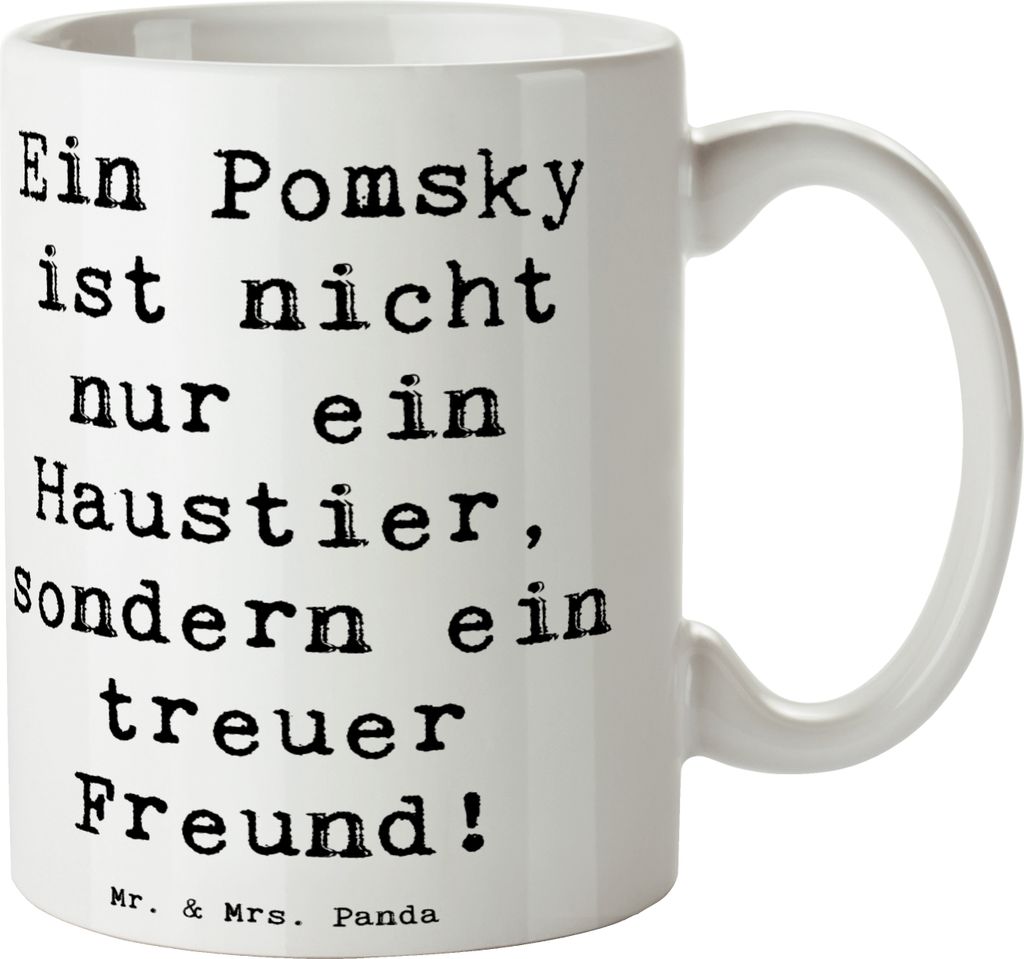 Mr. & Mrs. Panda Kaffeetasse Spruch Pomsky Freund - Weiß - Geschenk, Trinkbecher, Hunderassen, Begleiter, mittelgroße Hunde, Familienhund, liebev...