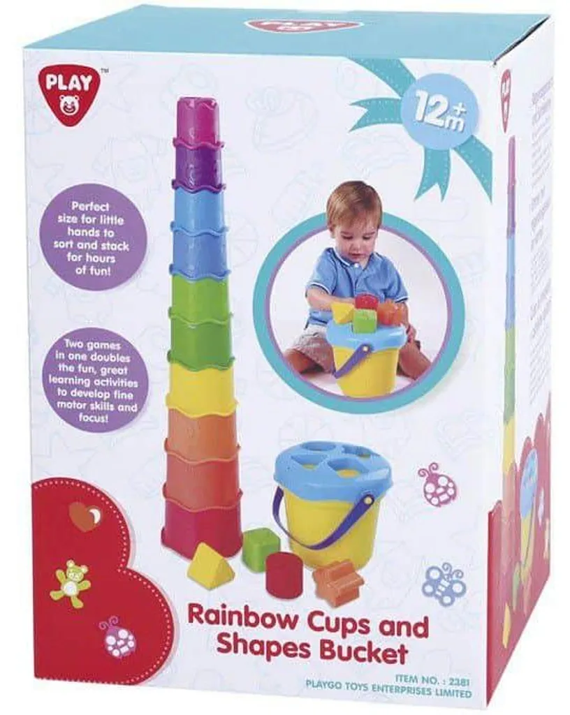 Jouet de bain et plage : Gobelets arc-en-ciel avec seau de formes