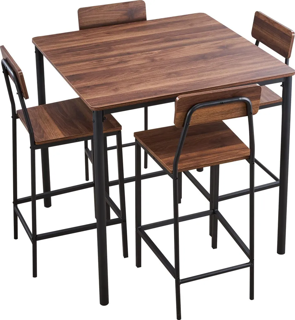 Mange-debout Carré avec 4 Tabourets de Bar pour Cuisine et Salon Moderne