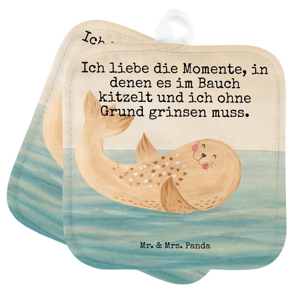 Mr. & Mrs. Panda Topfuntersetzer Robbe Liegen Design - Weiß - Geschenk, topfhalter, Strand, Seehund, Kochlappen, Ostsee, Topflappen, Lachen, Set, ...