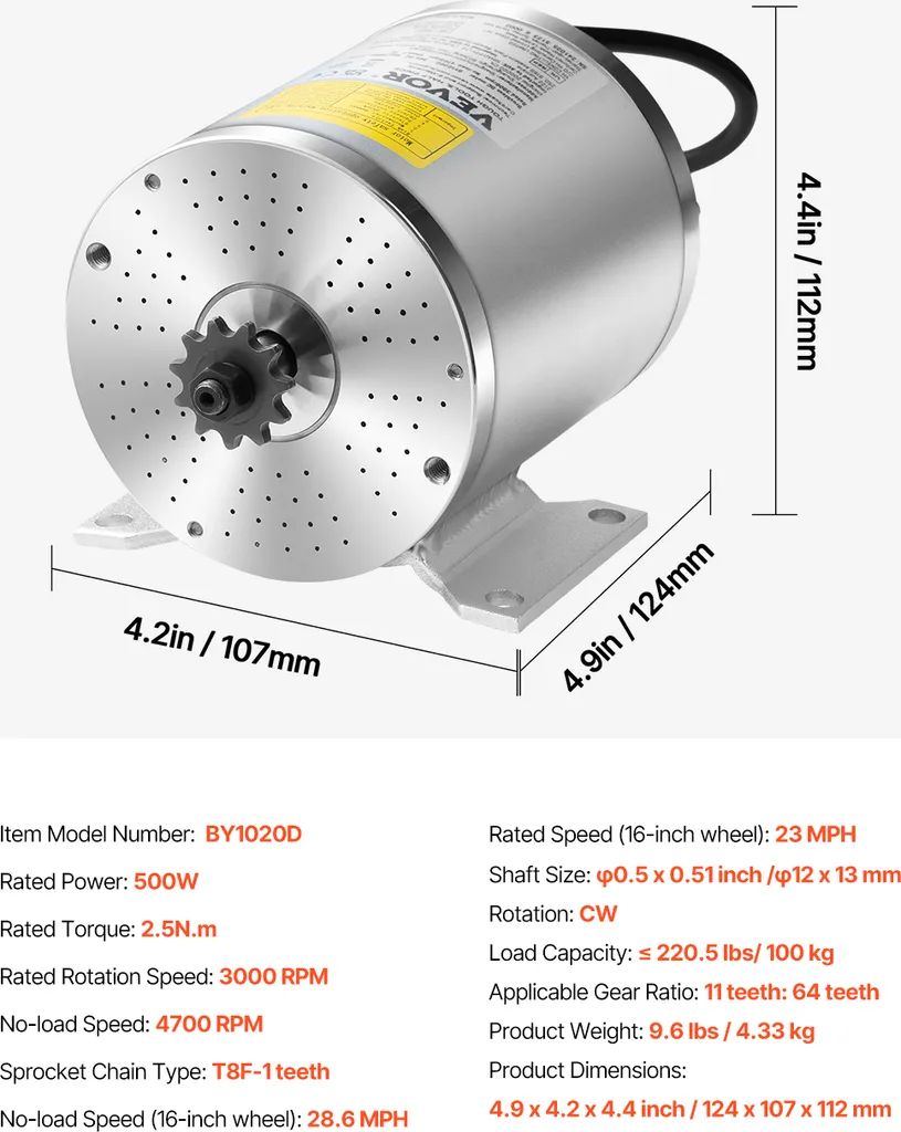 Sistema di Propulsione VEVOR Brushless 500W 36V 3000 RPM per EV - 7