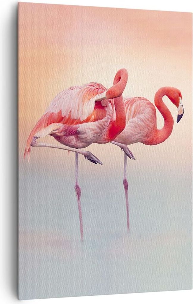 Bild auf Leinwand - Leinwandbild - Einteilig - Flamingos Exotik Vögel - 80x120cm - Wand Bild - Wanddeko - Wandbilder - Leinwanddruck - Wanddekorat...