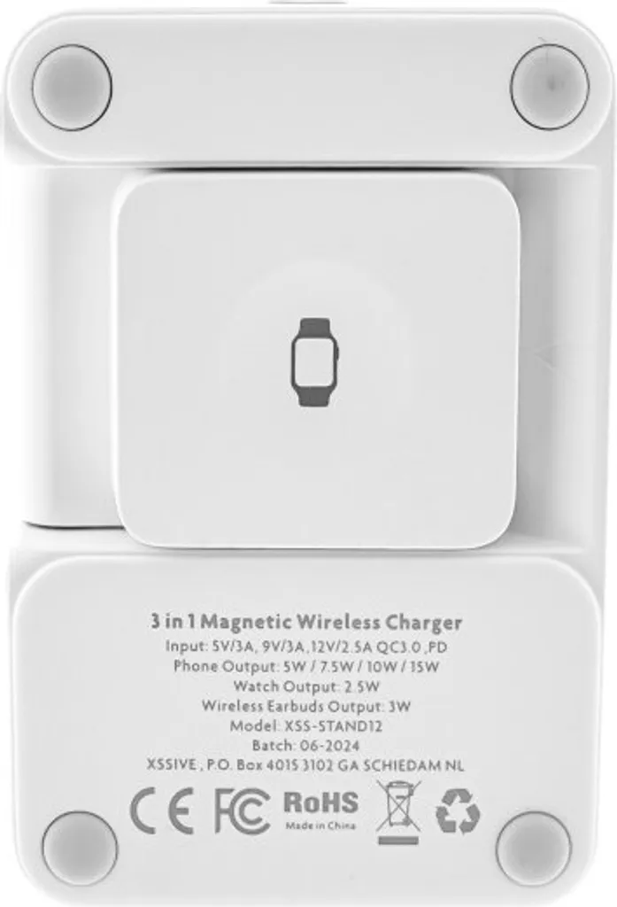 Station de recharge magnétique 3en1 avec technologie de charge rapide Qi