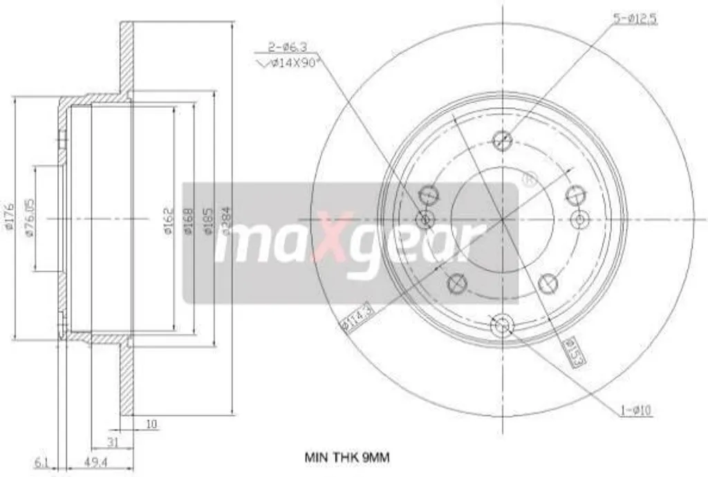 Disque de frein arrière MAXGEAR 19-2382 pour iX35 et Sonata V