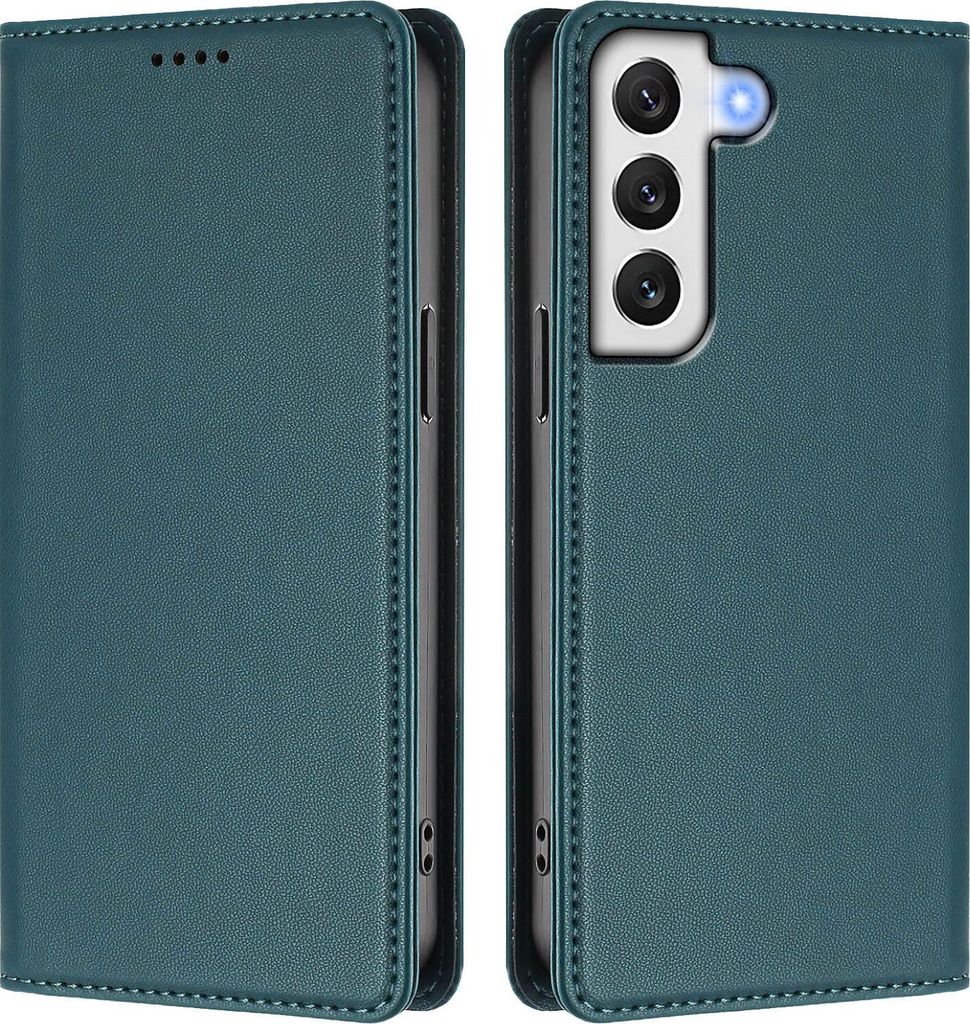 Handyhülle für Samsung Galaxy S22 5G, Kunstleder Klapphülle Stoßfeste Magnetische Hülle mit Ständer Grün