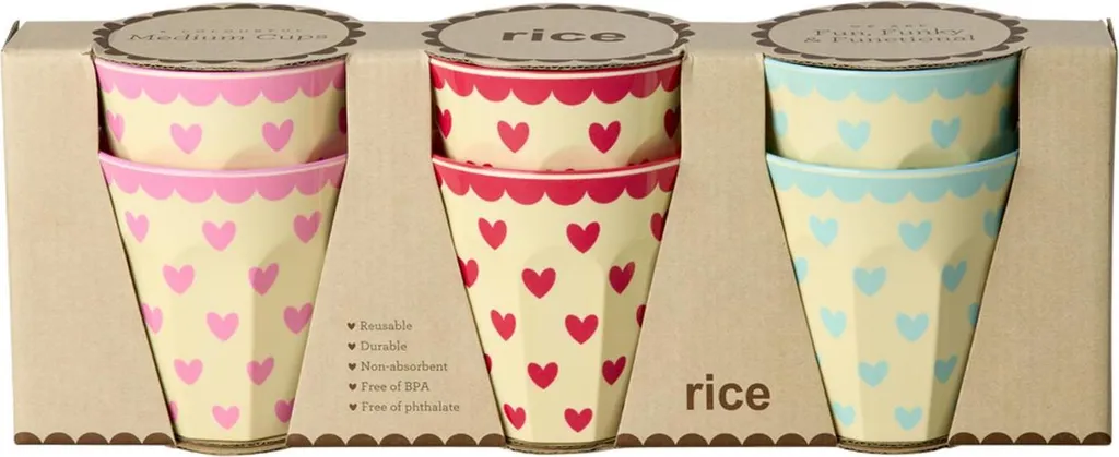 Set 6 Tazze Melamina Rice Cuori - Bicchieri Camper e Outdoor