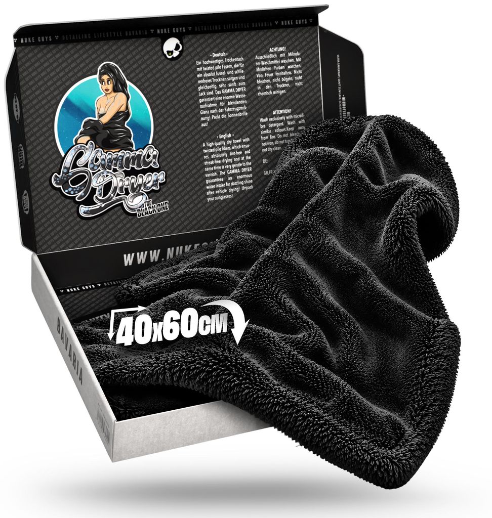 Nuke Guys Gamma Dryer L | Ultra saugstarkes Trockentuch 1400 GSM in Schwarz 40x60cm | Fusselfrei, abgerundete sanfte Fasern, kratzerfrei, groß | P...