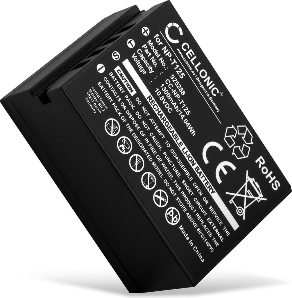 CELLONIC 1x Akku für Kamera Kompatibel mit FujiFilm GFX 50s, GFX 50R, GFX100, Kompatibel mit Fuji NP-T125 - (1300mAh, 10.8V)