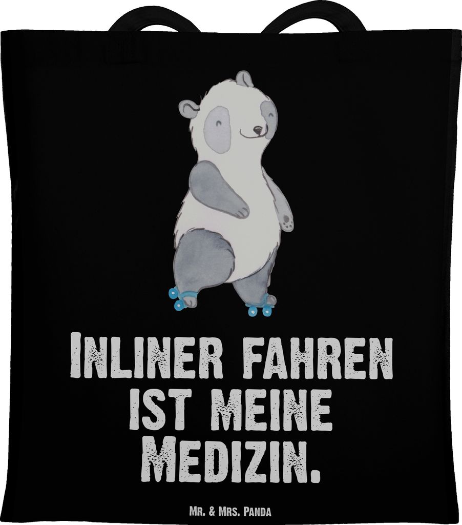 Mr. & Mrs. Panda Einkaufstüte Panda Inliner fahren - Schwarz - Geschenk, Laptoptasche, Tasche, Rollschuh, Jutebeutel, Inlinern, Tote Bag, studente...