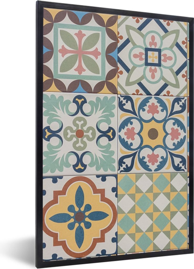 MuchoWow Gerahmtes Poster Vintage - Blumen - Design - Figuren 20x30 cm - Poster mit Schwarzem Bilderrahmen Wandposter Rahmen Foto Bilder - Drucke...