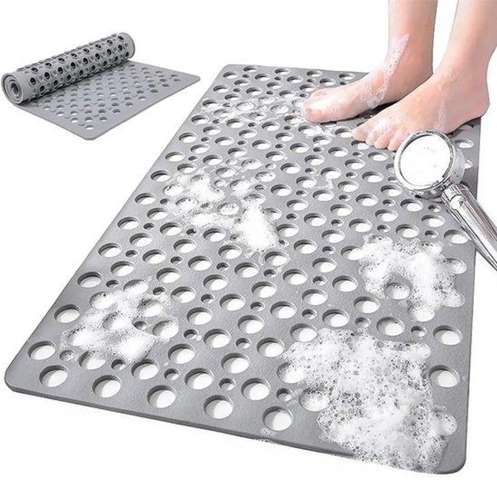 Hygiënische Badmat 75x43 cm, grijs, zuignap, sneldrogend, machinewasbaar, comfortabel.