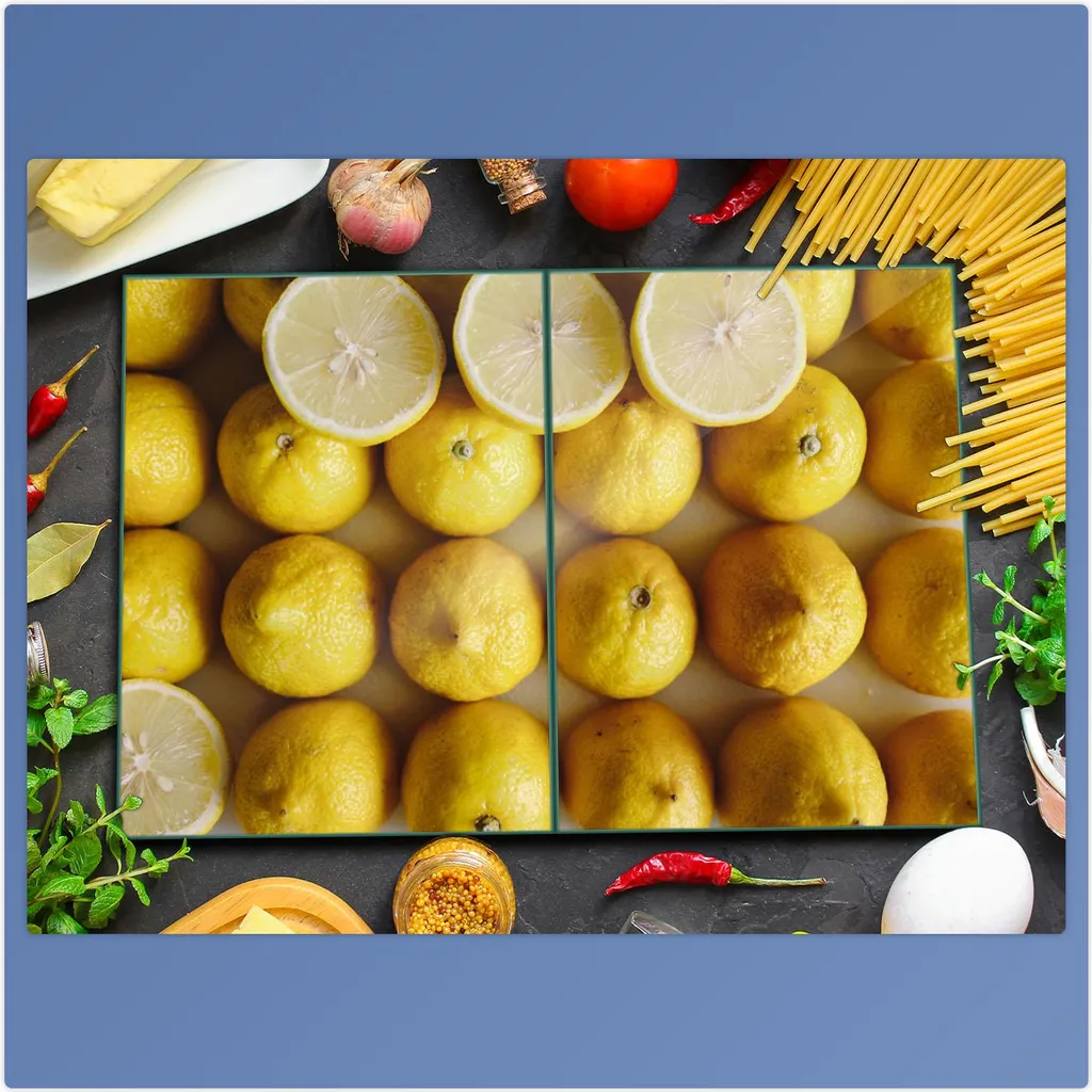 2 Piastre Copri-Fornelli In Vetro Con Limoni, 30x52 Cm, Proteggi Piano Cottura - 6