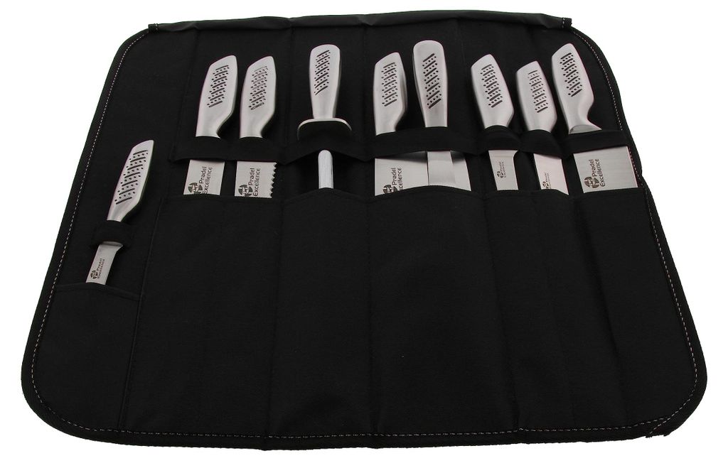 9-teiliges Kochmesserset in Tasche, Edelstahl, spülmaschinengeeignet