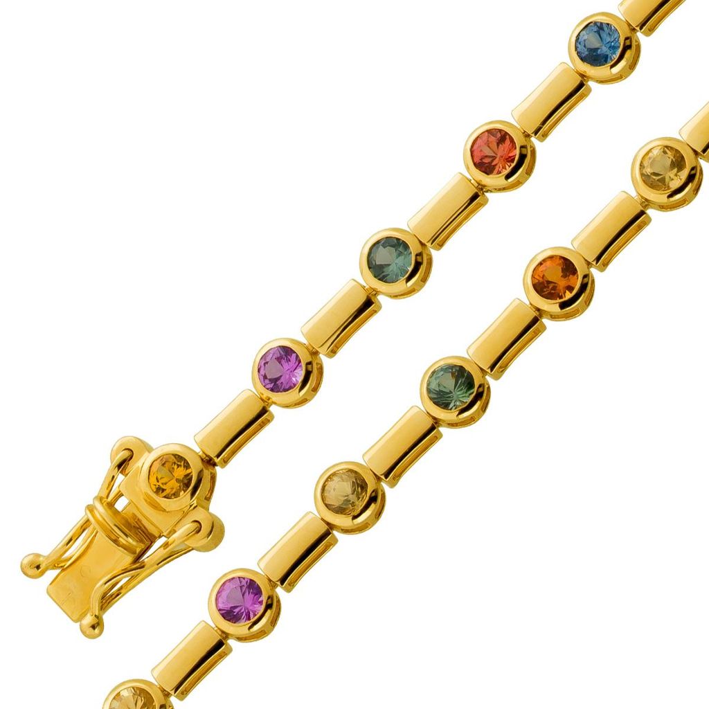 Saphir Armband Gold 585 14K bunte nat. Saphir Edelsteine 3.30ct 20