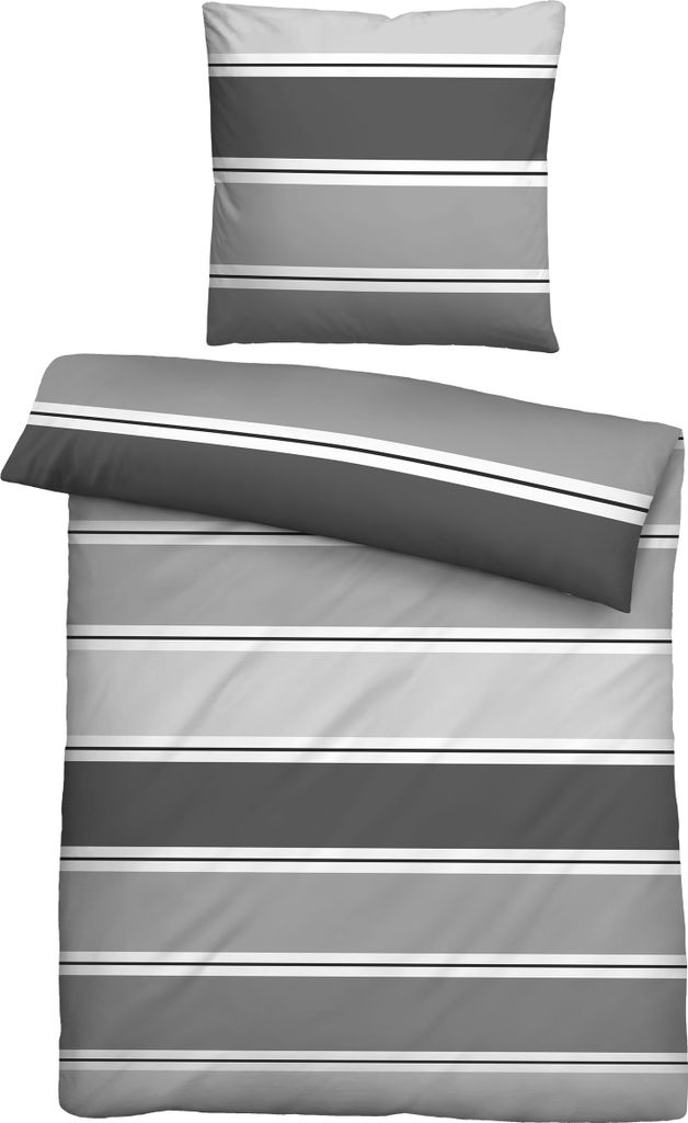 biberna Seersucker Bettwäsche 0025009 QUERBALKEN color: titanium, size: 1x 155x200 cm + 1x 80x80 cm