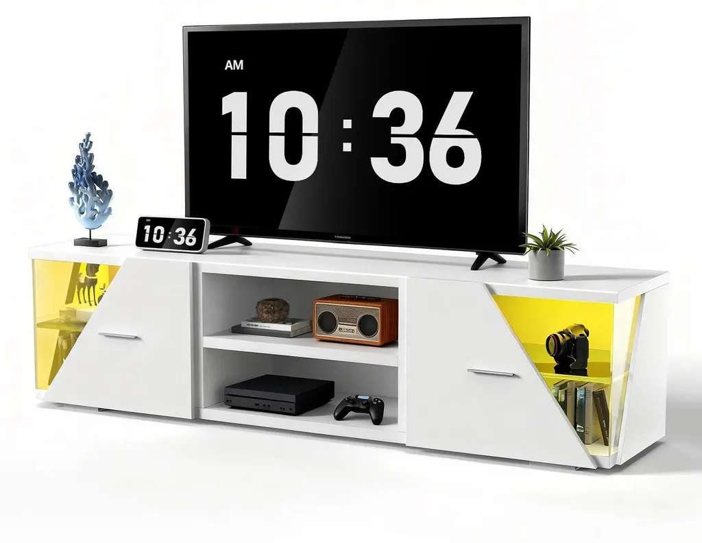 Meuble TV Salon 150 cm Blanc - Idéal pour Cinéma Maison avec LED Bleu