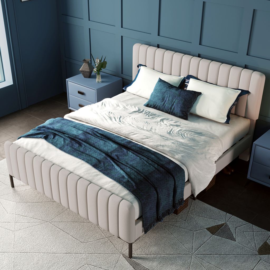 Sweiko Polsterbett Doppelbett mit verstellbarem Kopfteil und Lattenrost, Leinen, 160 x 200 cm, beige(Ohne Matratze)