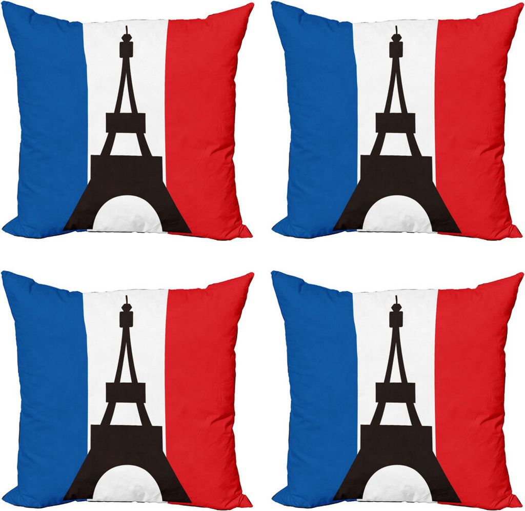 ABAKUHAUS Eiffelturm Kissenbezug Set (4 Stück), Geometrisches Französisch Flagge, Moderner Doppelseitiger Digitaldruck, 60 cm x 60 cm, Kobalt-Bla...