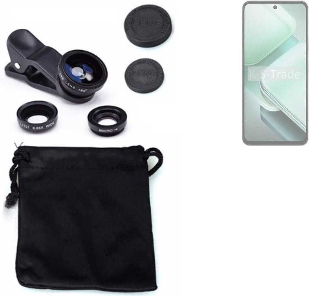 K-S-Trade Smartphone Kamera Linsen Set Kompatibel mit Vivo iQOO Z9x 3in1 Clip-On Kamera Adapter Macro Weitwinkel FishEye Fischauge Objektiv Linse
