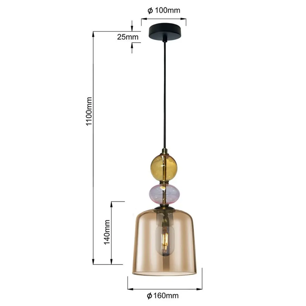 Lustre suspension en verre ambré design rétro chic Tropea 15W E27 - 6