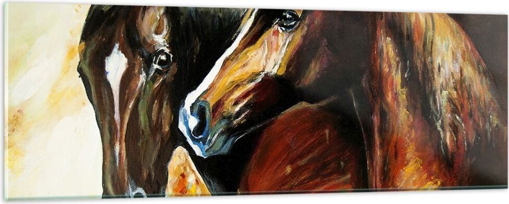 Bilder auf glas - Pferd Natur Tier - 90x30cm - Glasbilder - Wandbilder - Kunstdruck - zum Aufhängen bereit - Wanddekoration aus Glas - Glas Bilder...
