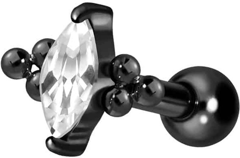 Ohrpiercing Titan Ohrpiercing mit Innengewinde KRISTALLTROPFEN + 6 KUGELN Schwarz Stablänge: 6mm