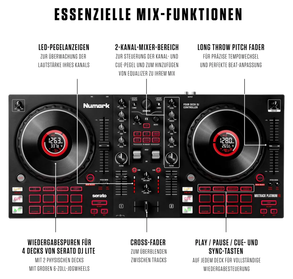 Numark Mixtrack Platinum FX - Jog Wheels 6 pouces et écrans intégrés - 7