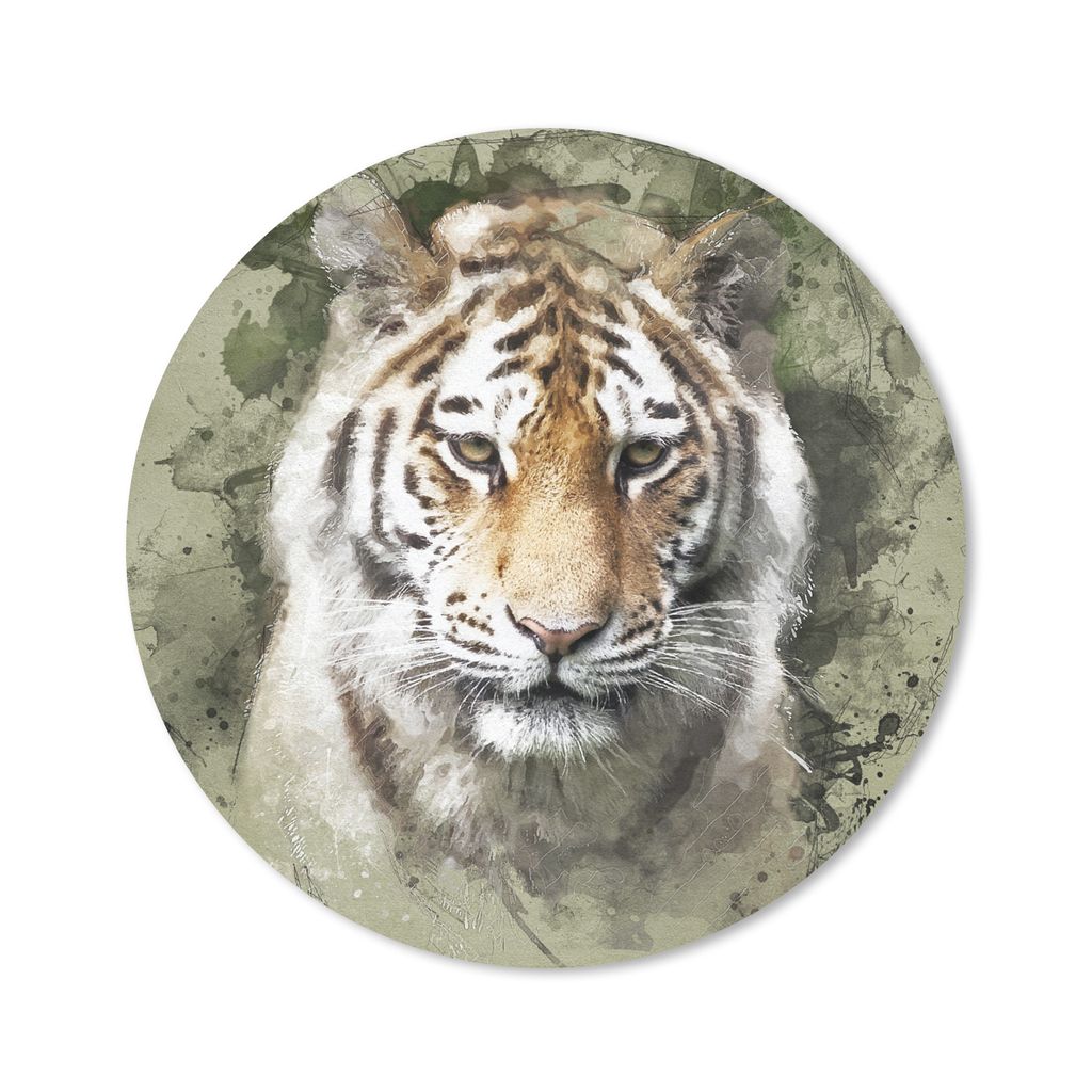 MuchoWow Mauspad Mousepad Tiger - Aquarell - Grün 50x50 cm - Mousepads - Maus Mat - Pad - Mausunterlage - Vinyl