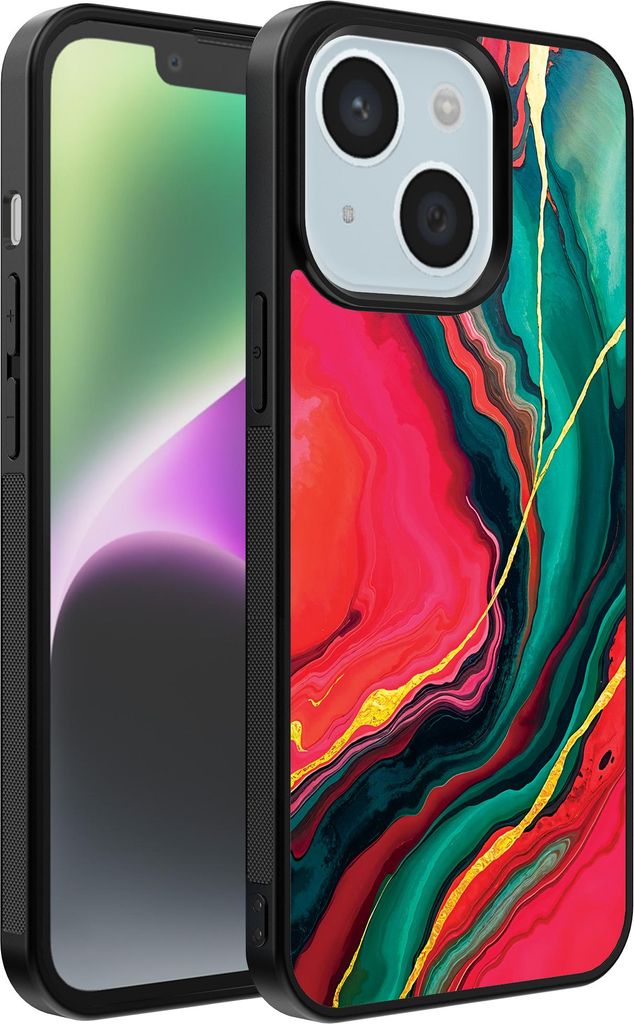 Smartphonica Telefon Fall geeignet für iPhone 14 Plus mit rot grün Marmor Print - TPU Backcover Fall rot grün Marmor Design