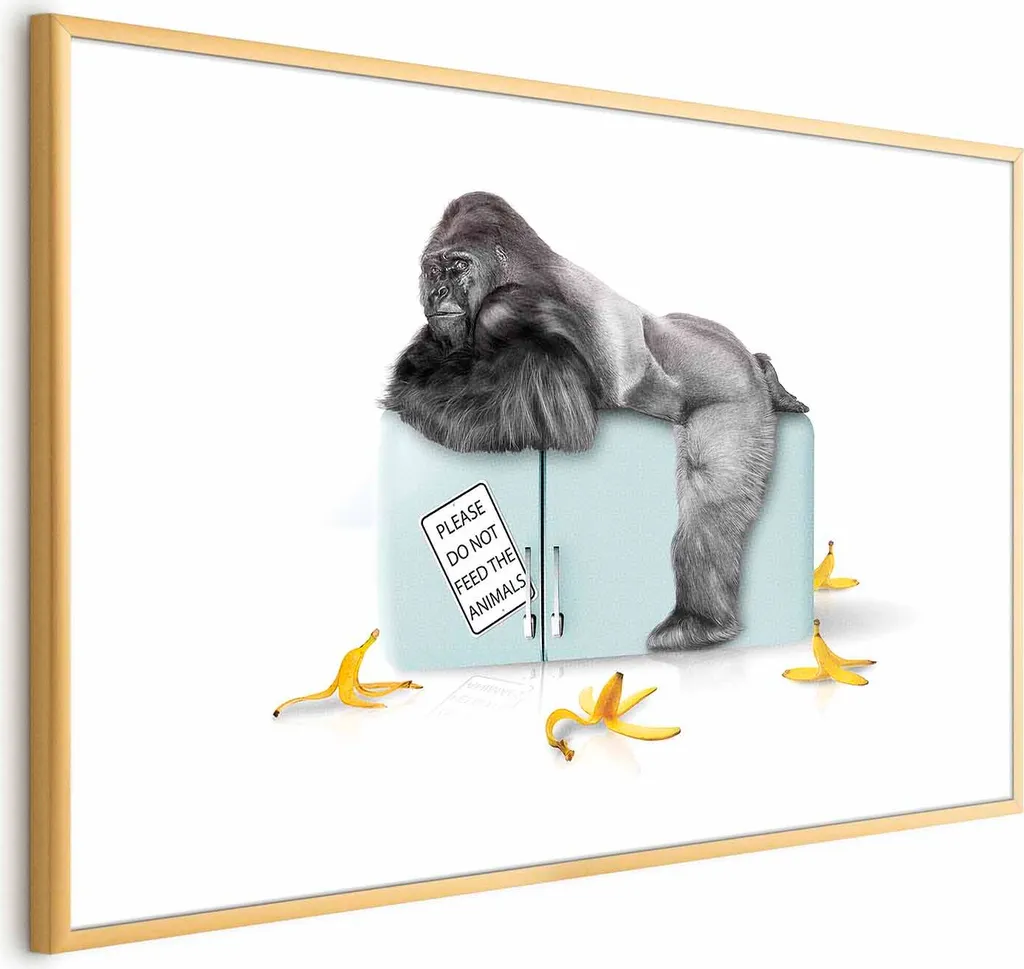 Quadro Gorilla Moderno 60x90 con Cornice Oro e Margine Bianco Design