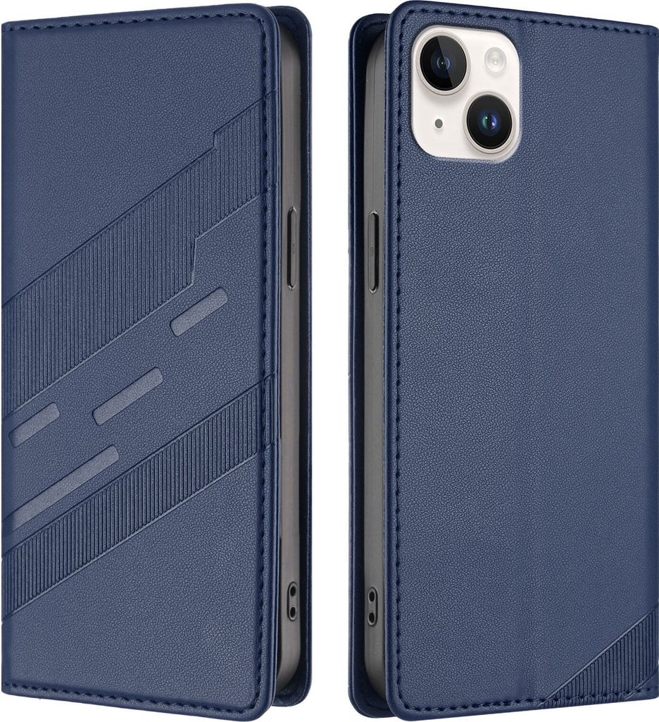 Hülle für iPhone 14 Plus, Kunstleder Brieftaschen Handyhülle mit Kartenfach und Standfunktion Blau