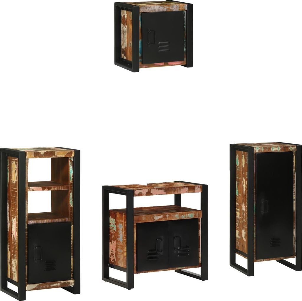 Badezimmermöbel Set 4 pcs Mehrfarbig Massives recyceltes Holz, Badezimmerschränke Design Möbel Neu