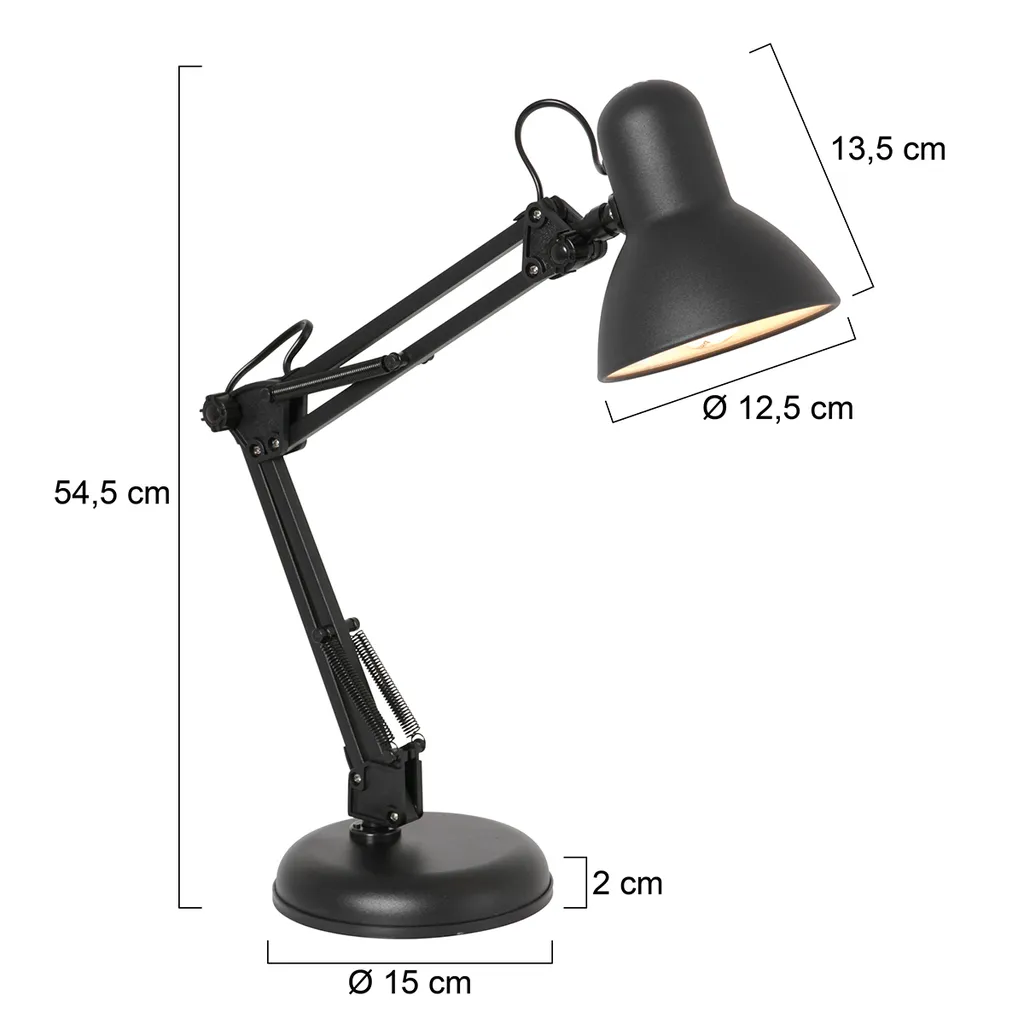 Lampe de table métal noir Mexlite Study - Design ajustable culot E27 - 7