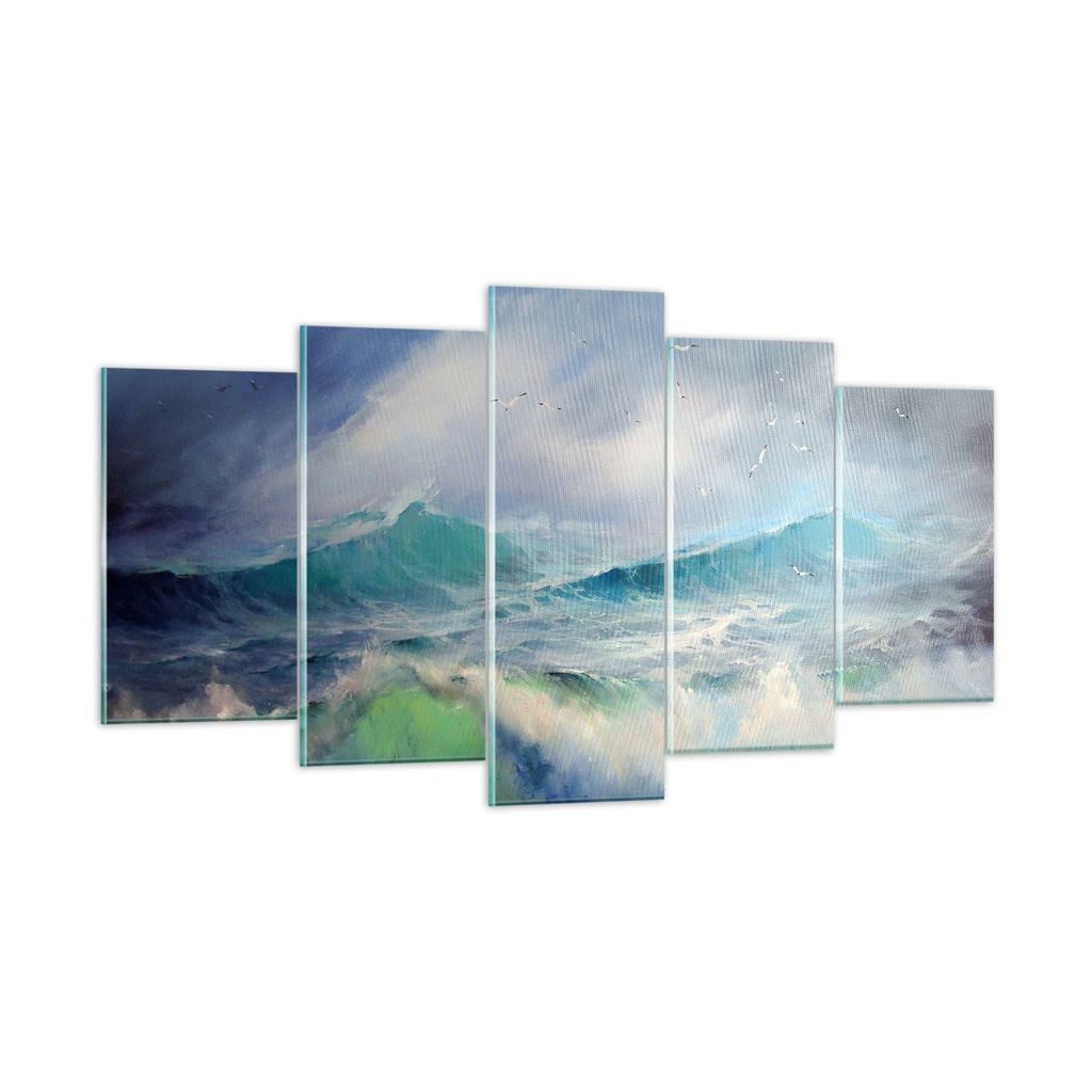 Bilder auf glas - Meer Welle Möwe - 160x85cm - Glasbilder - Wandbilder - Kunstdruck - zum Aufhängen bereit - Wanddekoration aus Glas - Glas Bilde...