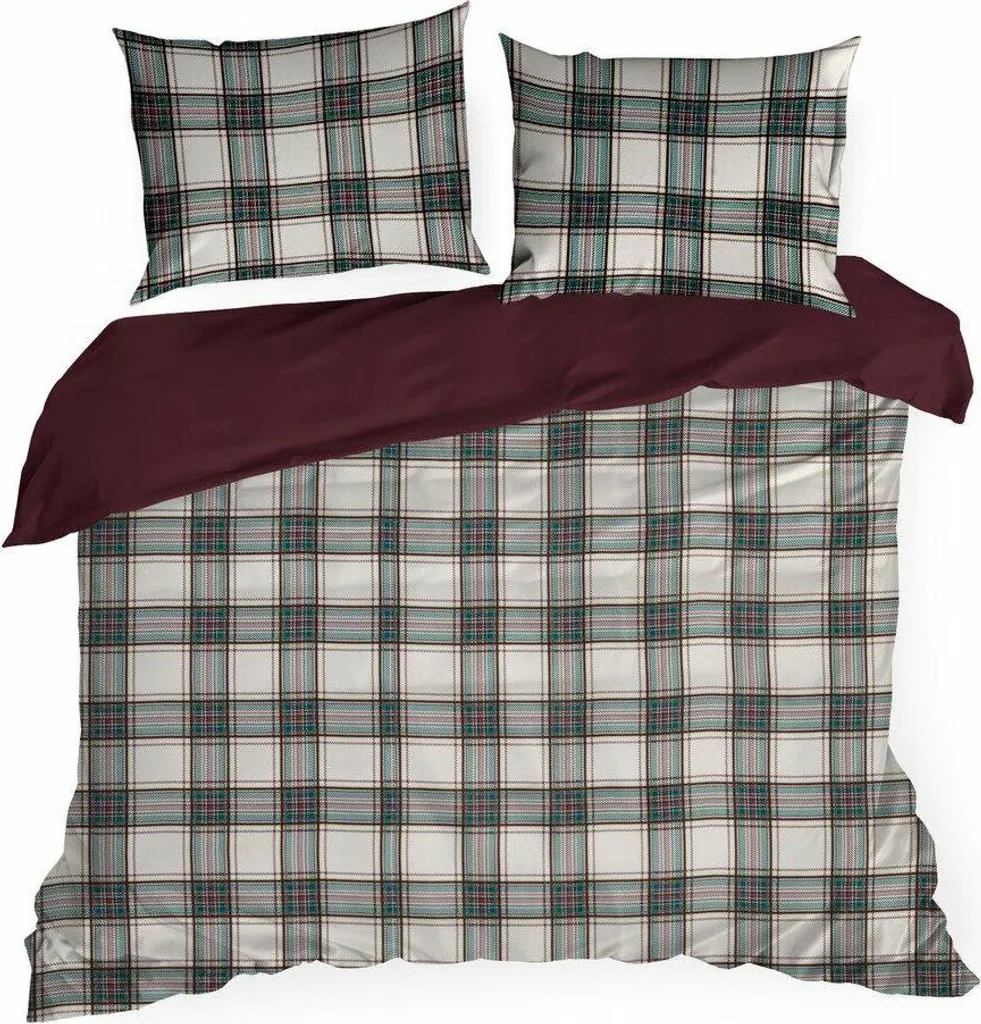 Housse de couette Noël 160x200 cm - Linge de lit blanc rouge à carreaux